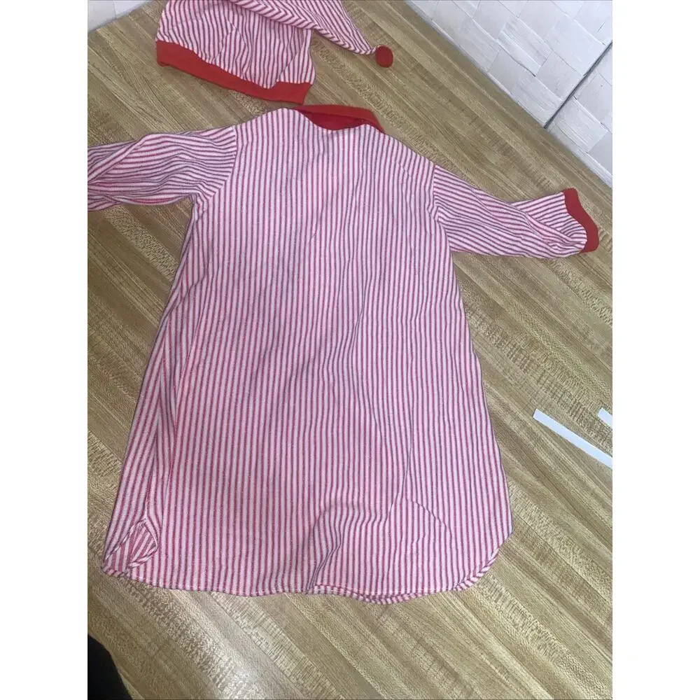 80s 2 Pc Olexis Baby Infant Red White Striped Gown Cap 18-25 Lbs USA